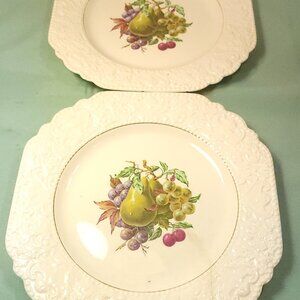 1950s Wood & Sons England Fruit Plates Pair - Embossed Scalloped 8.5" Alpine